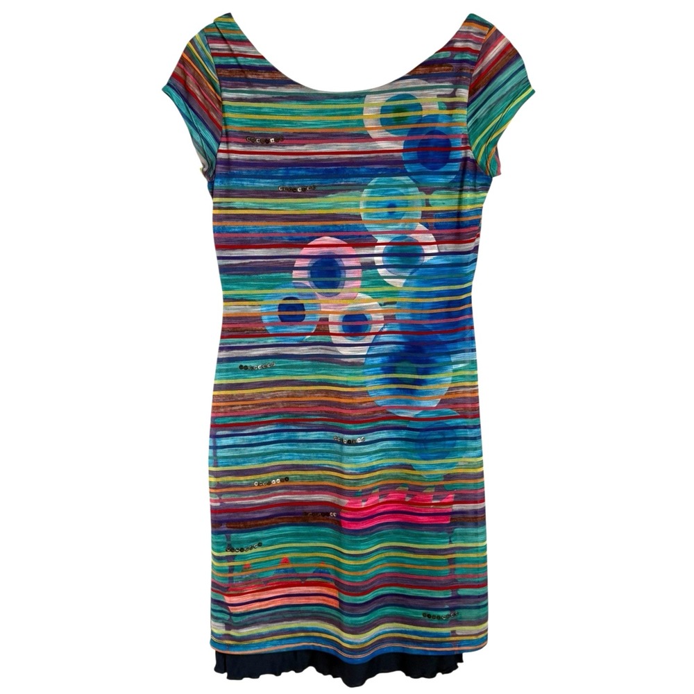 Desigual Abstract Stripe Sequin Dress Womens Size M Geometric Eclectric Chic